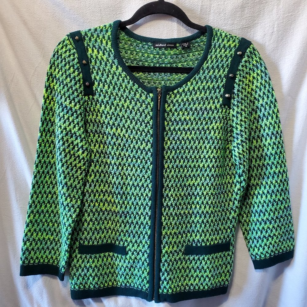 Michael Simon Women's Green Zip Up Cardigan Size M